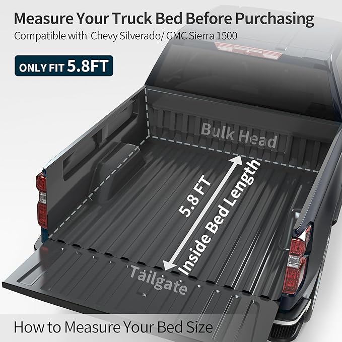 OEDRO FRP Hard Tri-fold Truck Bed Tonneau Cover Compatible with 2019-2025 Chevy Silverado 1500 / GMC Sierra 1500 New Body Style, 5.8 Feet Bed w/o Multi-Flex Tailgate
