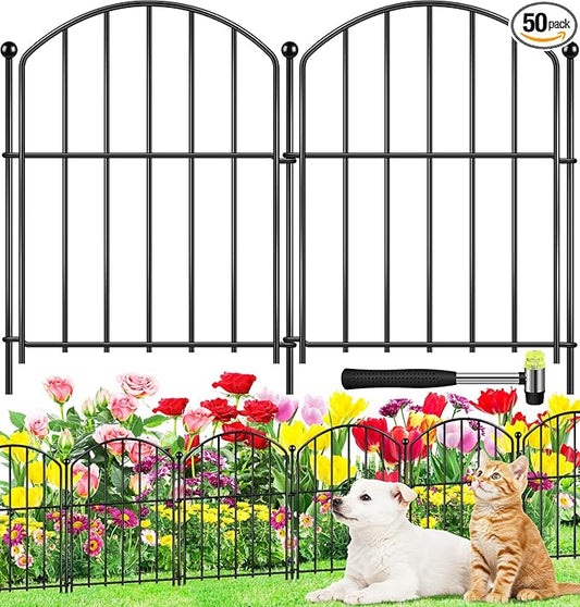 Decorative Garden Fence 17in (H) x50ft (L), Arched Rustproof Metal No Dig Fence for Dogs & Rabbit, Ornamental Animal Barrier for Flower Beds, Border Panels Fencing for Yard & Patio Outdoor Decor