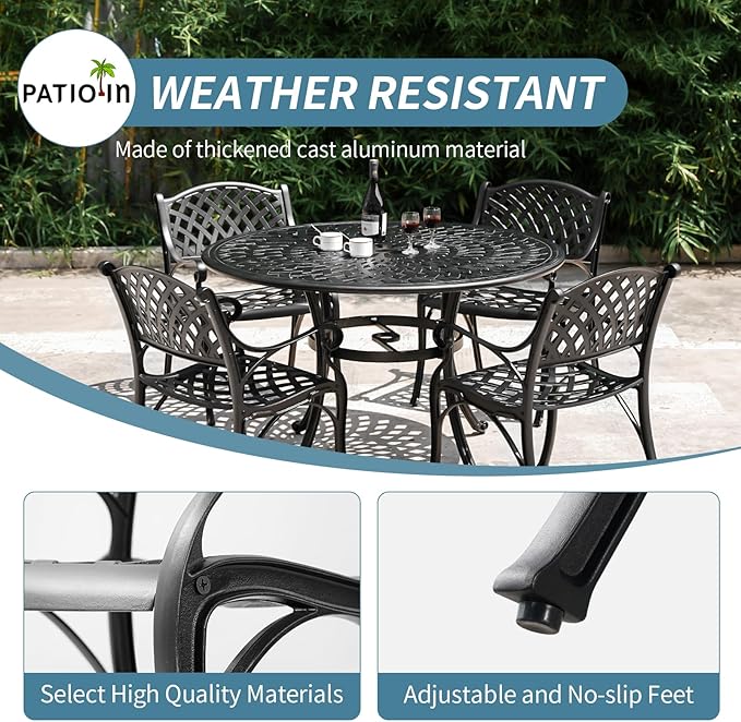 Outdoor Dining Chairs Set of 2, Cast Aluminum Patio Chairs Set with Armrest, Bistro Chairs Outdoor for Garden, Porch, Backyard