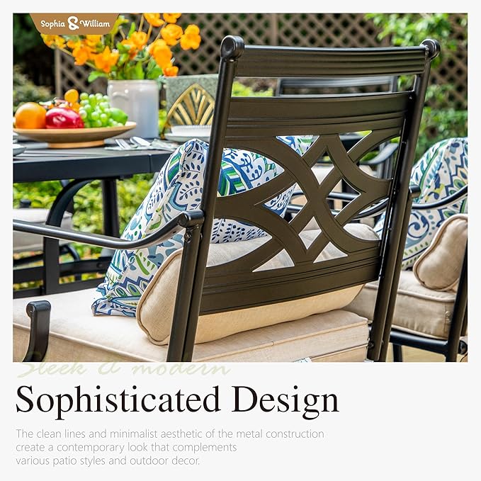 Sophia & William Swivel Patio Dining Set for 6 | 13ft Patio Umbrella Navy Blue | Removable Seat Cushions | Black 59" Patio Dining Table