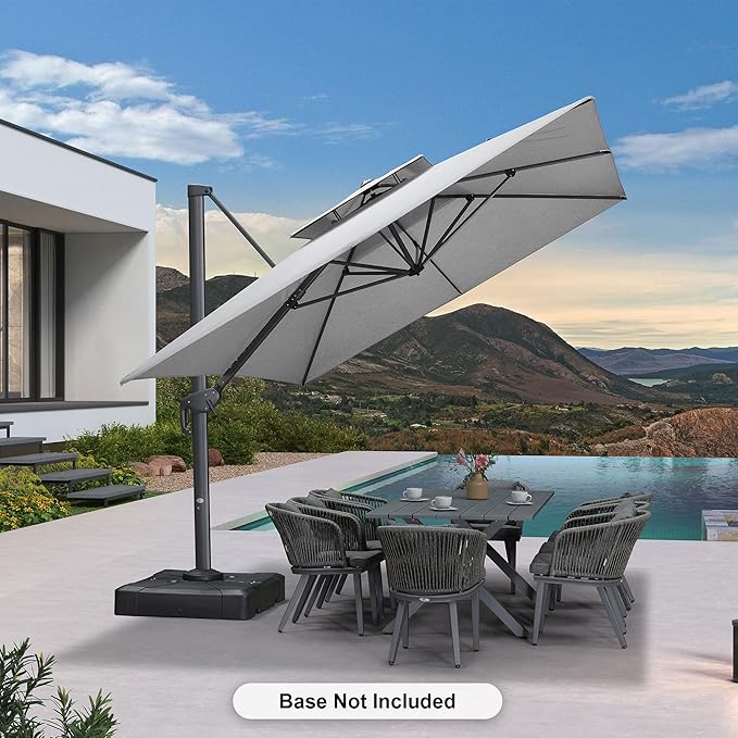 PURPLE LEAF 10' X 13' Double Top Cantilever Patio Umbrella Deluxe Large Outdoor Umbrella Rectangle Offset Umbrella with Fade Resistance for Garden Deck Pool Patio, Pebble Grey