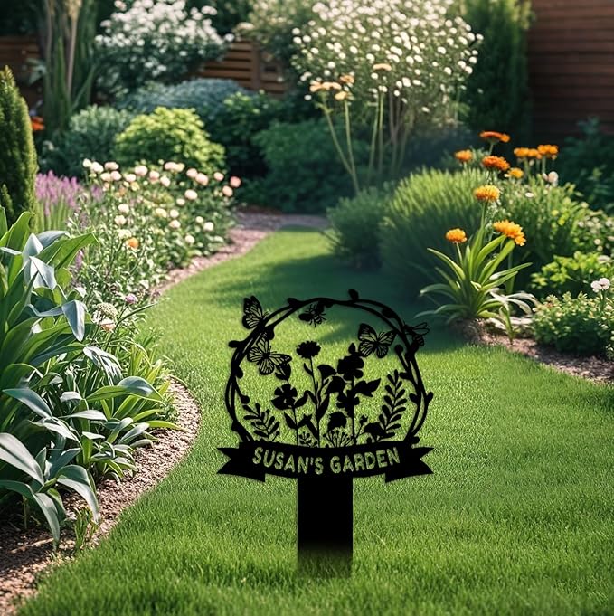 Personalized Garden Stake Metal Sign, Outdoor Metal Flower Garden Signs,Custom Garden Name Sign,Lawn Signs,Yard Sign,Gardening Decor Gifts 24inch