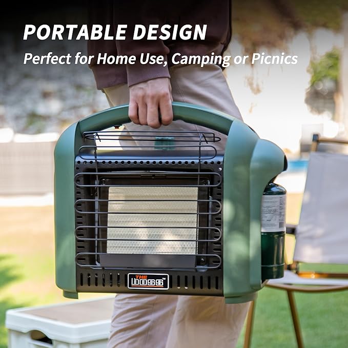 THE BOSS Propane Heater Indoor Large, 12000 BTU Portable Heater Outdoor Use Propane, Outdoor Space Heater for Camping