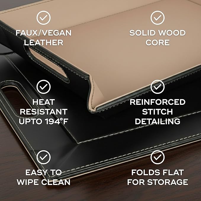 PLACEsMAT 2-in-1 Faux Leather Placemat & Serving Tray | Reversible Design, Lays Flat & Easy to Clean | Ottoman Food Tray, Perfect Housewarming Gift, 18” x 14” (Burgundy & Gunmetal, Set of 4)