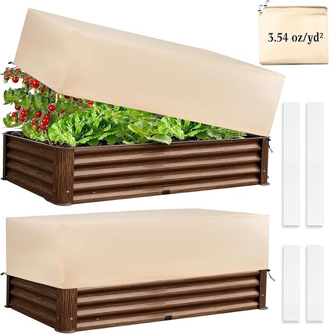 Plant Covers Freeze Protection 2 Pack with Elastic Drawstring & Magic Tape, 3.54 oz/yd² Winter Frost Blanket Planter Box Cover for Raised Garden Bed Outdoor Flower Pot, 59 x 19.6 x 21.6 INCH