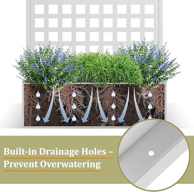 Metal Planter Box with Trellis, Heavy-Duty Raised Garden Bed for Climbing Plants, Drainage Hole, Outdoor Planter Box with Privacy Screen，35''L×16''W×71''H
