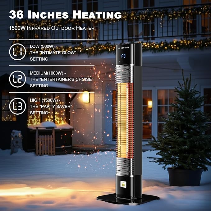 Patio Heater for Outdoor,1500W Electric Infrared Radiant Heaters with Remote for Garage Bedroom Backyard, Room Space Heater with 24H Timer,3 Heat Settings,Tip-over Protection for Indoor, 36"
