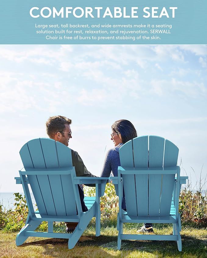 SERWALL Folding Adirondack Chair Weather Resistant Patio Chair Outdoor Chairs Set of 6 Painted Adirondack Chairs - Light Blue