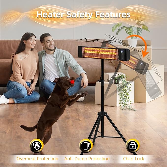 Electric Patio Heater 1500W Outdoor Portable Heaters for patio RealSmart Infrared Outdoor/Indoor Space Heater 3 Heat Modes Wall Mounted Tripod Heater IP65 TUV Certification for Garage Greenhouse