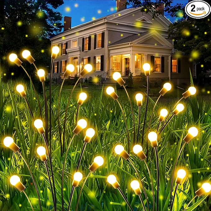 OZS 2Pack 16LED Solar Firefly Lights - Outdoor, Sway by Wind, Waterproof for Garden Pathway Decoration (Warm White)