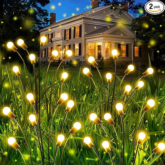 OZS 2Pack 16LED Solar Firefly Lights - Outdoor, Sway by Wind, Waterproof for Garden Pathway Decoration (Warm White)