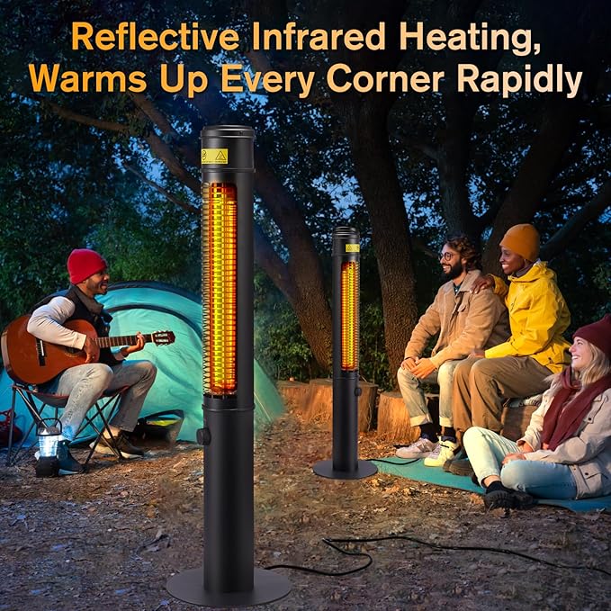 Electric Outdoor Heater for Patio, 1500W 40" Large Standing Space Infrared Heaters for Indoor Outdoor Use, Carbon Fiber Radiant Tower Heater for Yard, Garage, Home