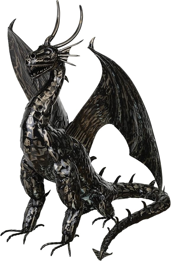Regal Art & Gift Dragon Metal Statue – Indoor Outdoor Decorative Sculpture for Home & Garden Décor, Weather-Resistant Yard Art Figure for Patio, Lawn, Pewter