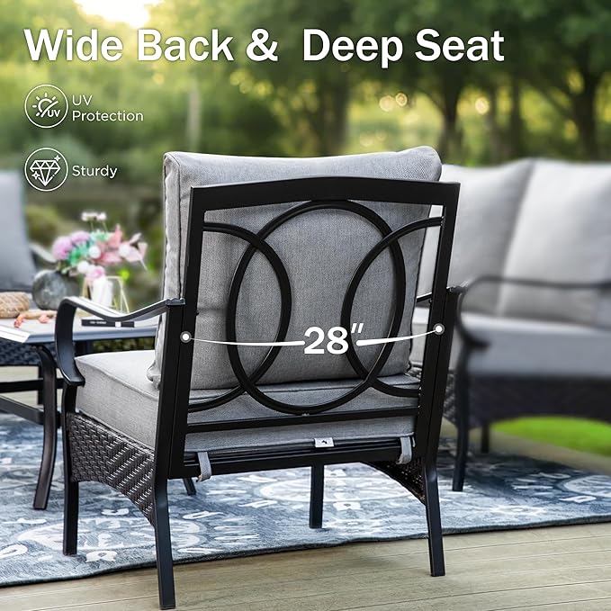 PHI VILLA Patio Rocking Chairs Set of 2, Outdoor Wicker Chairs with Thick Cushion, All Weather High Back Outdoor Furniture for Balcony Porch and Yard