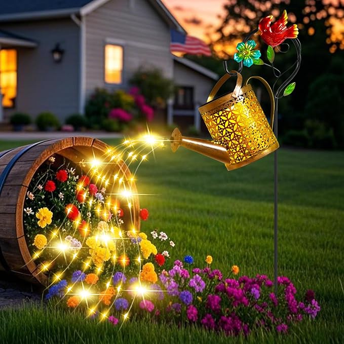 Solar Lanterns Cardinal Granden Decor, Watering Can with Cardinal Shepherd Hook and Cascading Lights, Outdoor Solar Lantern for Garden Yard Decor, Gifts for Women Mom Grandma Birthday, Mothers Day