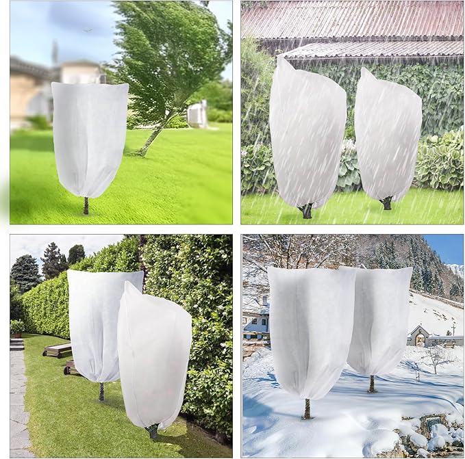 4 Pack Plant Covers Freeze Protection for Winter, Plant Protectors from Animals, Winter Plant Cover with Zipper Drawstring Frost Cloths for Outdoor Plants Shrub Bush Fruit Tree (23.6" x 31.5",White)