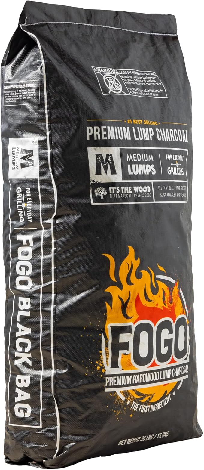 FOGO Premium Oak Restaurant Grade All-Natural Hardwood Medium and Small Sized Lump Charcoal for Grilling and Smoking, 35 Pound Bag 2-Pack