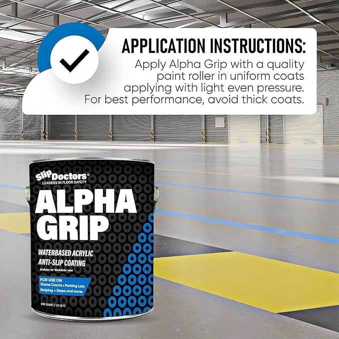 Alpha Grip Non-Slip Paint for Concrete & Asphalt – Non-Skid Coating Ideal for Striping Parking Lots, Playgrounds & Pavements (White, Quart)