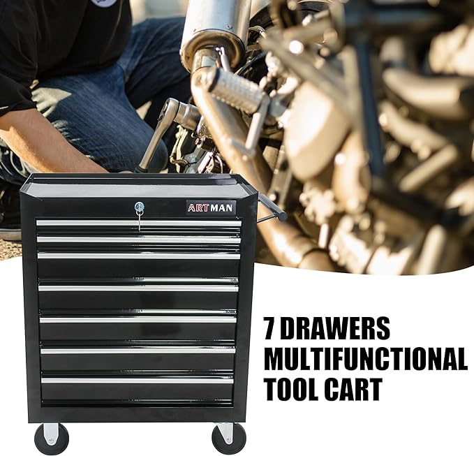 7 Drawers Rolling Tool Cart on Wheels, Multifunctional Organizer Tool Case Tool Chest, Trolley Tool Storage Tool Box for Workshop, Garage, Repair Shop, Warehouse (7 Drawers-29.9" H-Black)