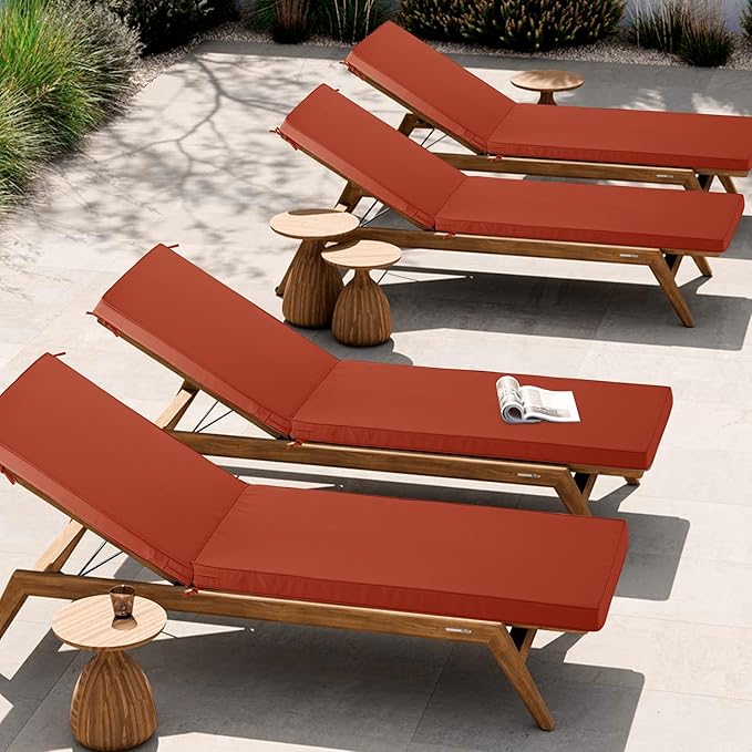 Outdoor Chaise Lounge Cushion Set of 2, Fadesafe Water-Repellent Lounge Deck Reclining Chair Cushions for Patio Furniture Lawn Pool Resort Hotel, 72x21x3 Inch, Rust