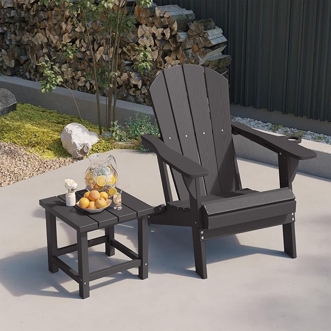 Folding Adirondack Chair, HDPE All-Weather Patio Chairs for Outdoor, Patio, Lawn, Garden, Backyard Deck, Fire Pit - Black