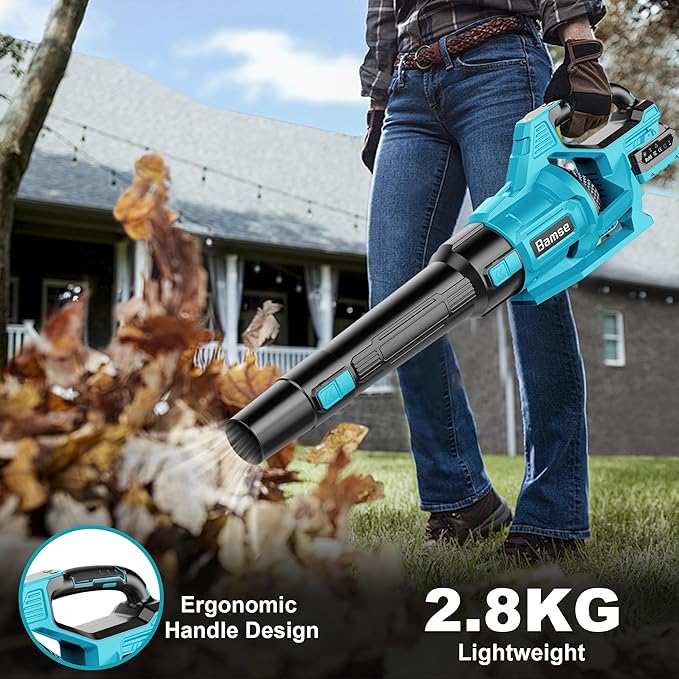 Leaf Blower Cordless 21V, Battery Leaf Blower with 2 x 4.0Ah Batteries and Charger, 3 Speed Modes, Handheld Cordless Blower for Lawn Care, Blowing Leaves, Small Gravel, Blue