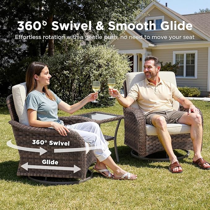 12 Pieces Outdoor Patio Furniture Set-All-Weather Outdoor Furniture Set with High Back Wicker Swivel Patio Chair Set of 4, Patio Conversation Sets for Garden Porch Deck Brown/Beige