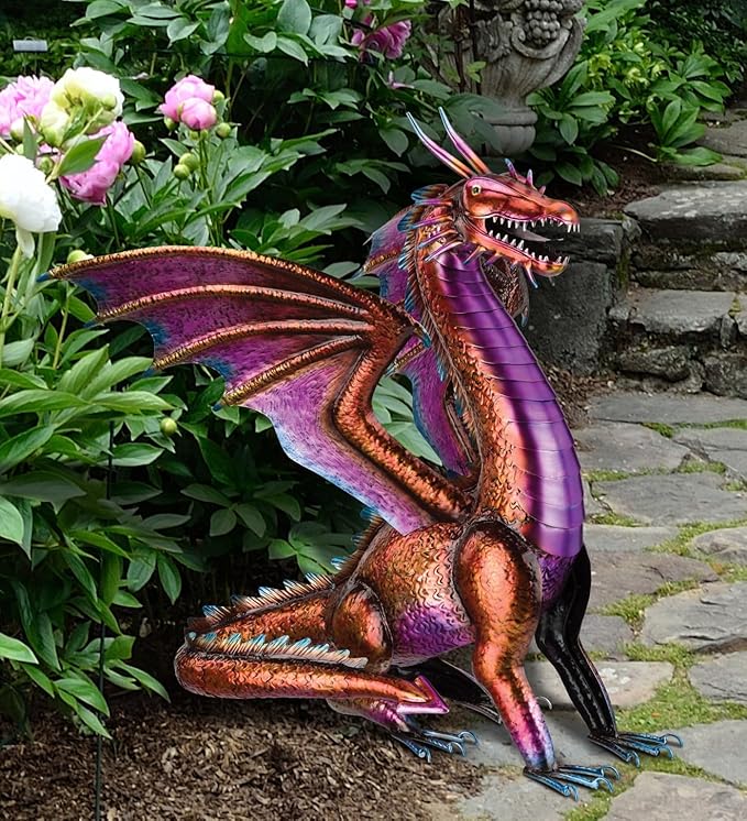 Regal Art & Gift Dragon Metal Statue – Indoor Outdoor Decorative Sculpture for Home & Garden Décor, Weather-Resistant Yard Art Figure for Patio, Lawn, Red