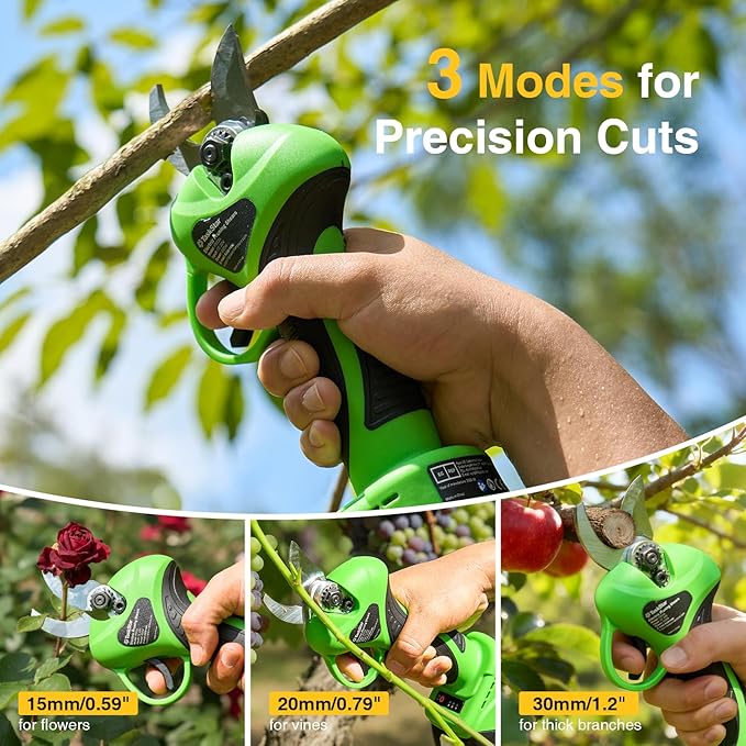 Electric Pruning Shears Cordless with Pole: 1.2" Cutting Diameter 2-in-1 Pole Pruners - 2 Pcs 4.0Ah Batteries, Brushless Motor, Extra SK5 Blade, 4 Cutting Modes Tree Pruner for Gardening