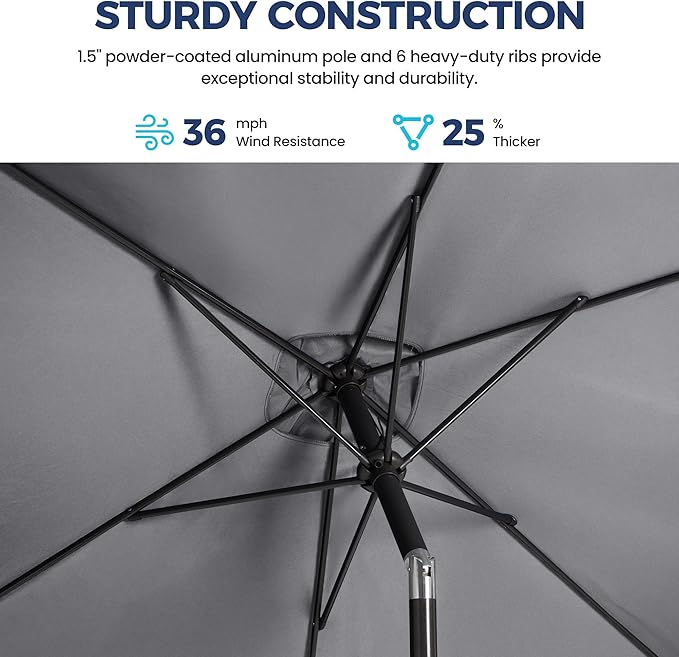 SUNVIVI OUTDOOR Patio Umbrella, Rectangular Patio Umbrella, Metal Pole Square Outdoor Umbrella with Crank and Push Button Tilt, Large Outdoor Umbrella with Polyester Canopy