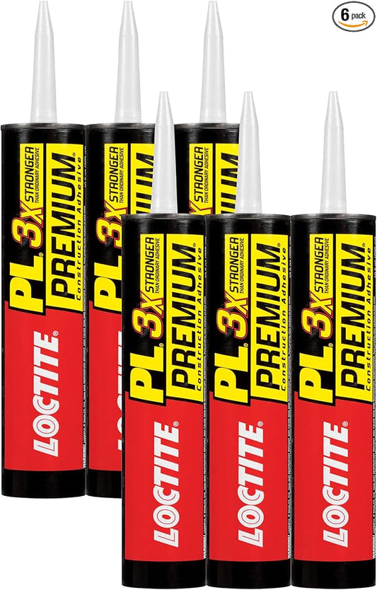 Loctite PL Premium Polyurethane Construction Adhesive, 10 fl oz Cartridge, 6 Pack - Versatile Construction Glue for Wood, Concrete, Stone, Metal & More
