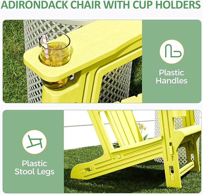 Adirondack Chair Set of 4, All Weather Plastic Adirondack Chairs, Fire Pit Chairs with Cup Holder, Outdoor Lawn Chair for Patio, Garden, Backyard, Yellow