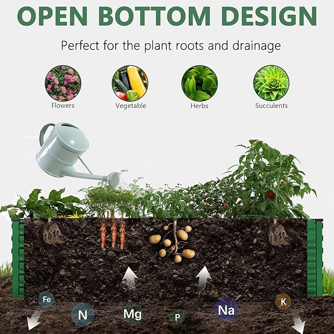 FOOWIN 2pcs 6x3x2ft Galvanized Raised Garden Bed, Planter Raised Garden Boxes Outdoor, Large Metal Raised Beds for Gardening, Garden Bed for Vegetables, Flowers, Herb,269 Gallon Capacity, Green