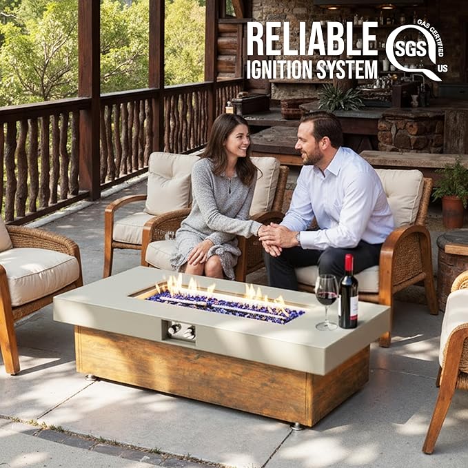 Outdoor Propane Fire Pit – 48" Fire Table with 50,000 BTU, Modern Propane Fire Pit with Adjustable Flame & Matching 20 lb Tank Stand for Patio, Garden, Deck