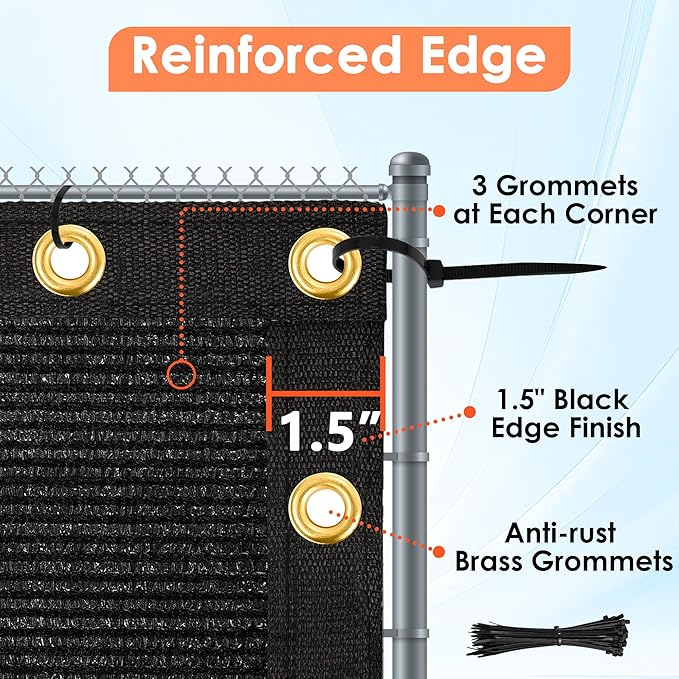 iCover 8x50ft Privacy Screen Fence, Garden Windscreen Mesh Shade Sail Net Barrier, Reinforced Bindings and Brass Grommets Cable Zip Ties Included,Black