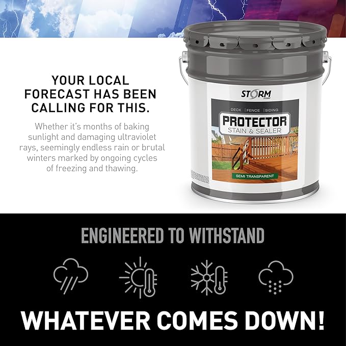 Storm Stain Protector - Golden Oak, 5 Gallons, Protects Outdoor Wood from Water & UV Rays, Siding, Fence & Deck Stain and Sealer, Outdoor Wood Stain and Sealer