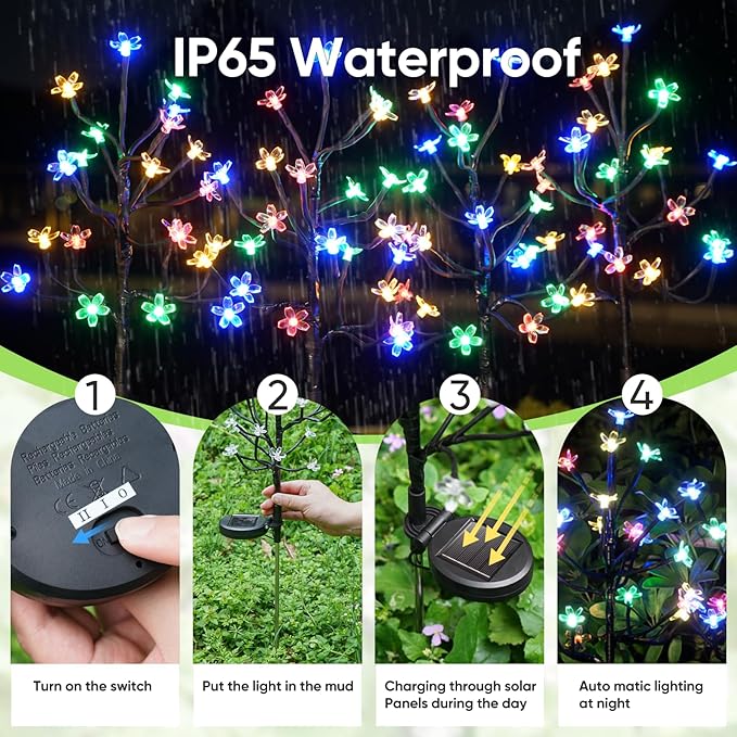 Solar Garden Lights Waterproof, Solar Outdoor Lights Decorative 8Pack, 160Led Solar Powered Flowers Garden Decor, Outdoor Fairy Light for Yard,Pathway,Lawn,Outside Garden Christmas Decorations