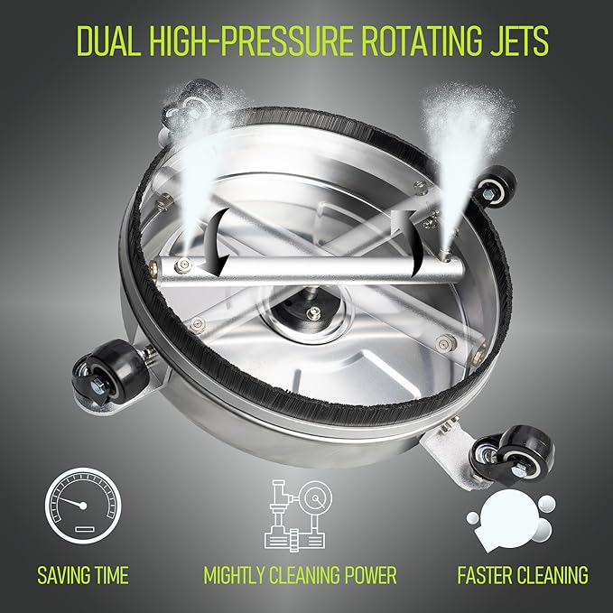 Hourleey 19" Pressure Washer Surface Cleaner, Stainless Steel Surface Cleaner with 4 Wheels for Concrete, Patio, Sidewalk, Deck, Pathway 1/4" Quick Connector, 2 Extension Wand, 4000 PSI