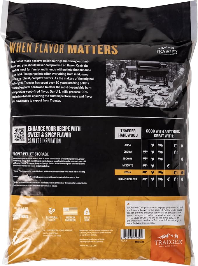 Traeger Grills Pecan 100% All-Natural Wood Pellets for Smokers and Pellet Grills, BBQ, Bake, Roast, 18 lb. Bag (Pack of 3)