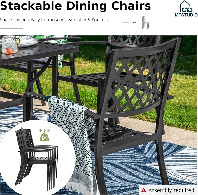 MFSTUDIO Patio Table and Chairs Set of 6, Outdoor Dining Set for 6 with Expandable Table, Metal Patio Dining Set for for Deck Backyard Poolside Garden