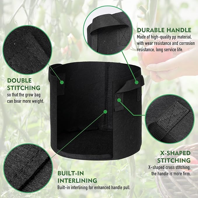 WEIFENG 3-Pack 40 Gallon Grow Bags Large Pots for Plants Outdoor with Handles