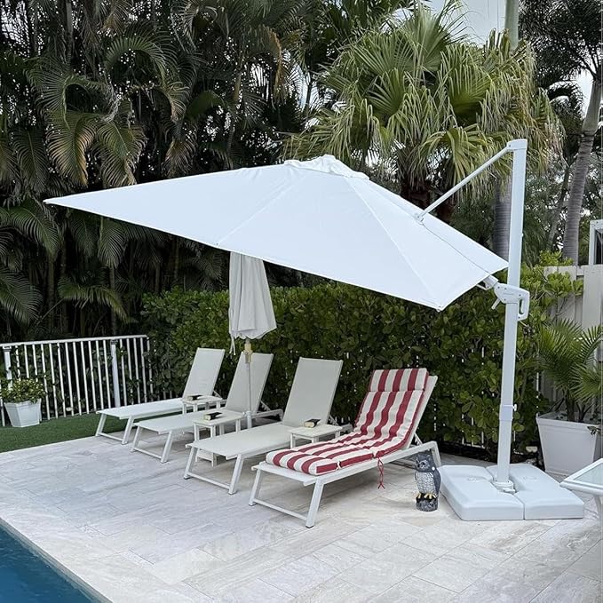 PURPLE LEAF 9 FT Patio Umbrella White Cantilever Umbrella Aluminum Square Outdoor Offset Umbrella Hanging Windproof with 360° Rotation for Garden Deck Pool, White