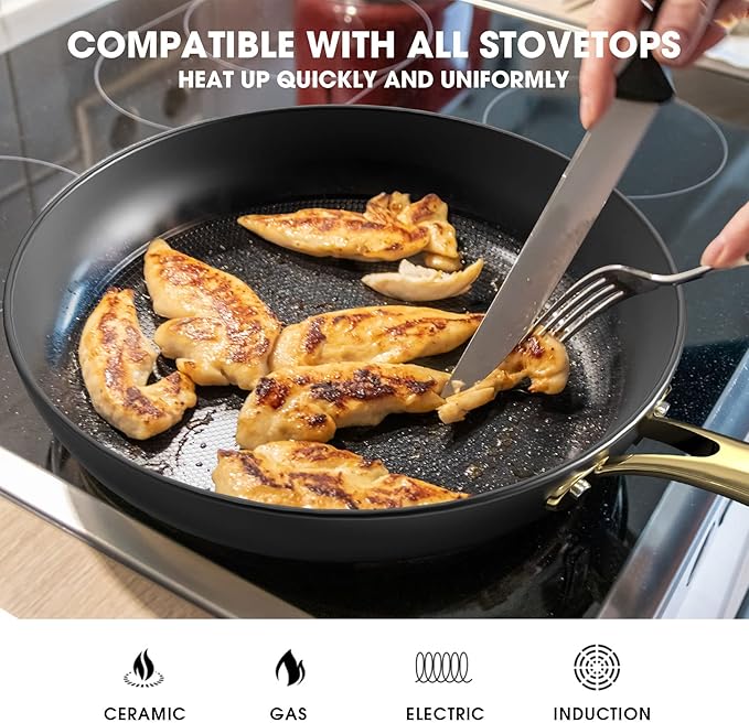 imarku Non Stick Frying Pans, Nonstick Cast Iron Skillets 3 Pcs - 8 Inch, 10 Inch and 12 Inch Nonstick Frying Pan Set, Professional Frying Pans Set, Frying Pan with Stay Cool Handle, Chrismas Gifts