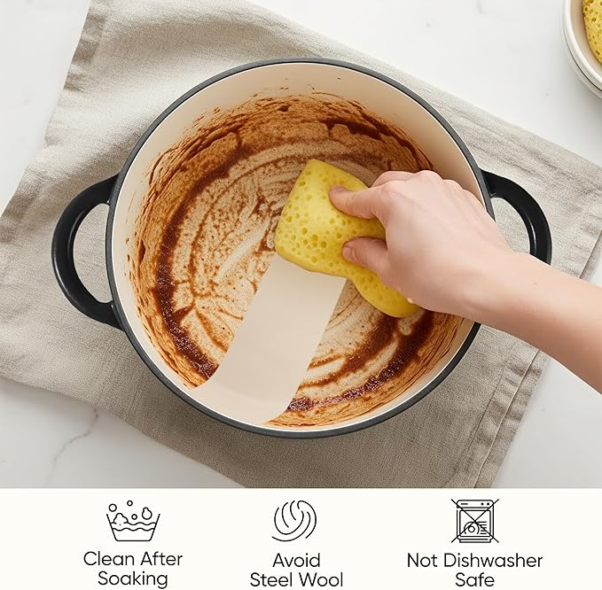 4.5 Quart Dutch Oven Pot with Lid, Non Stick Enameled Cast Iron Dutch Oven for Bread Baking,Heavy-Duty, Oven Safe Ceramic Cookware Up to 500°F for Baking, Braising, Stews, Roasting, Black