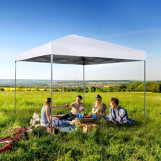 MFSTUDIO 10x10 Pop Up Canopy Tent, Gazebo Shelter Sun Shade Canopies Waterproof Patio Portable Popup Tents for Beach,Parties,Camping,100 Sq,White