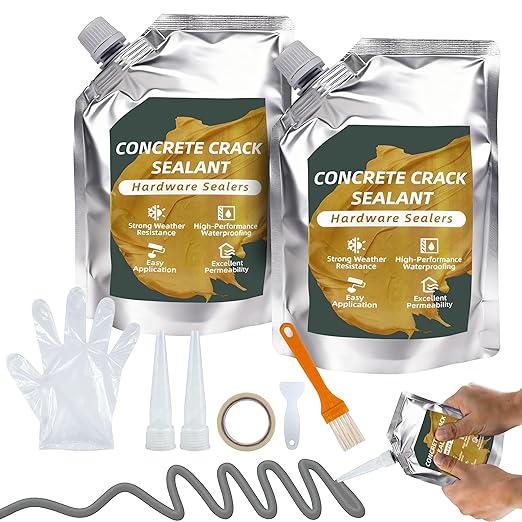 Oriflame Concrete Crack Filler: Self-Leveling Cement Crack Filler - High Elasticity & Weather-Resistant Waterproof Repair Sealant for Driveway/Walkway/Patio/Joint/Outdoor/Indoor - Grey (2 PCS)