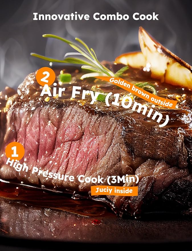 Nuwave Duet Air Fryer, Electric Pressure Cooker & Grill Combo, 540 IN 1 Multicooker with 2 Removable Lids, Slow Cook, Sears, Sautés, 18/10 SS Pot, Sure-Lock Safety Tech & 9 Deluxe Accessories