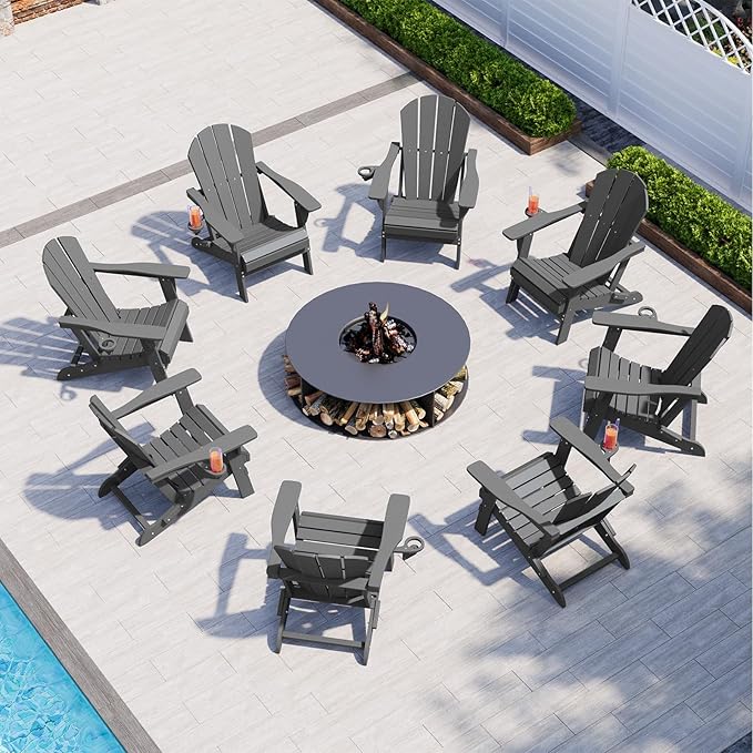 Folding Adirondack Chair, HDPE All-Weather Patio Chairs for Outdoor, Patio, Lawn, Garden, Backyard Deck, Fire Pit - Gray