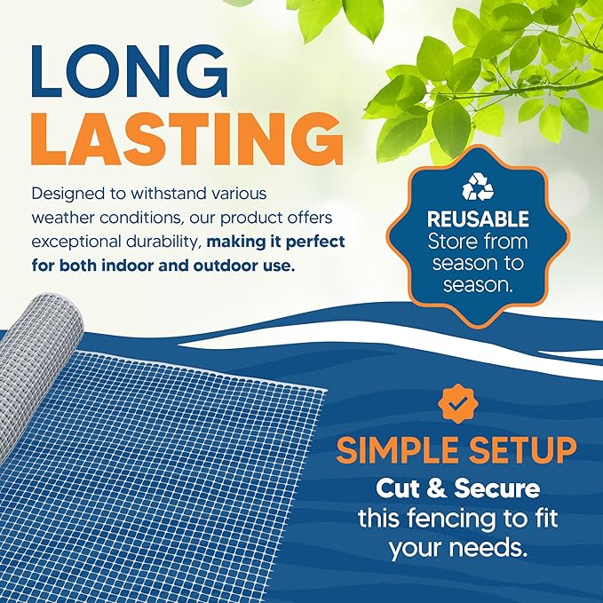 3/4" Square Mesh Plastic Fence Roll (40" x 25' - White) - Unobtrusive 40 Inch High Temporary Garden Fencing Netting to Protect Plants, Patio, Yards and Outdoor Spaces from Deer & Animals