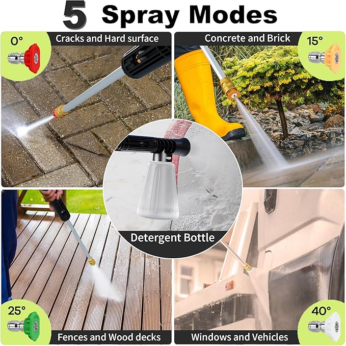 FOTING Pressure Washer with Adjustable Touch Screen 8 Level, 4 Quick Connect Nozzles,Inlet Hose&Filter&Foam Cannon for Cars/Fences/Driveways/Home Cleaning,Red